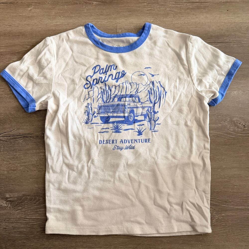 Palm Springs Truck Adventures Desert Vintage Inspired Blue White Junior Shirt L
